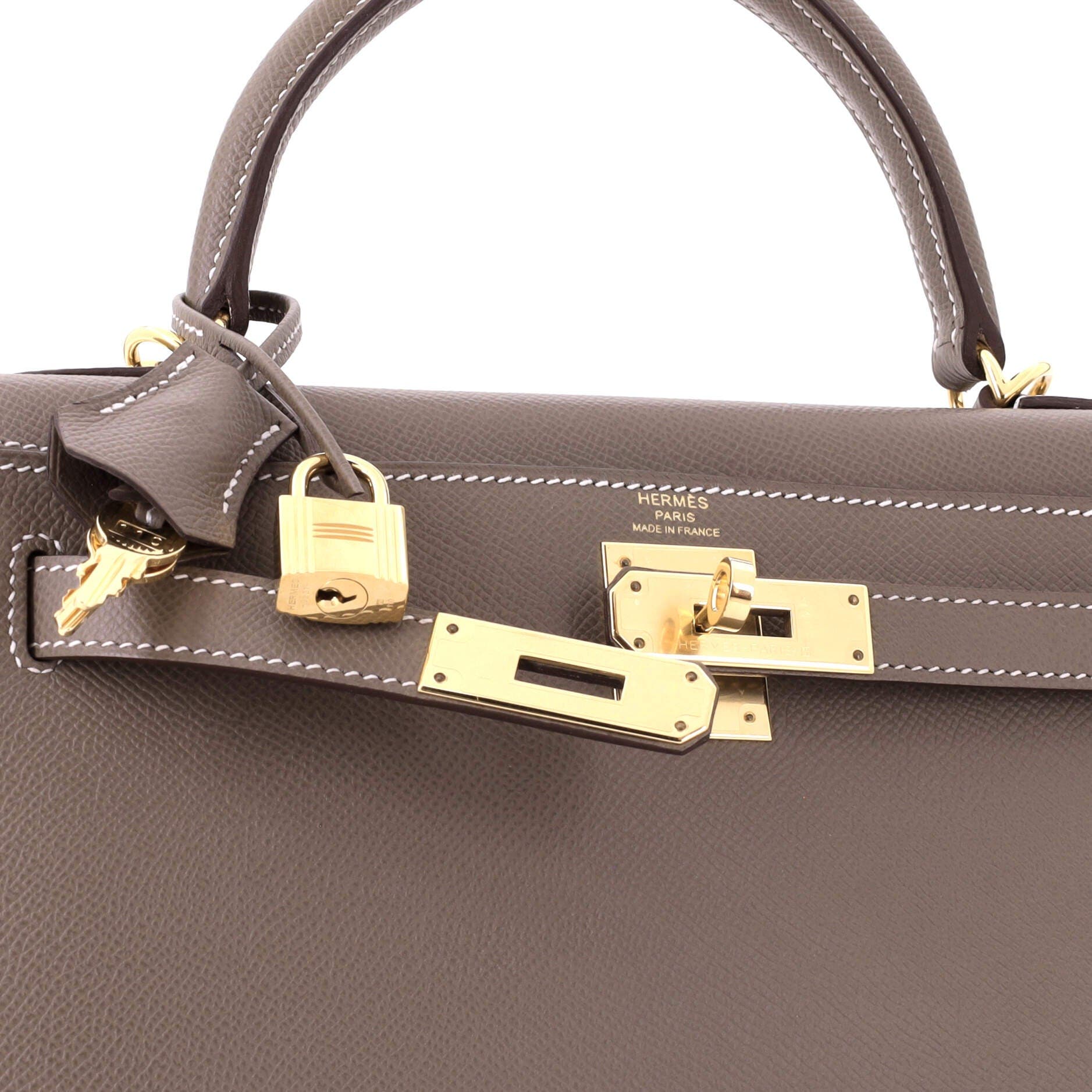 Женские сумки Pre-Owned Hermes Kelly Handbag Grey Epsom with Gold Hardware 28 — фото 7