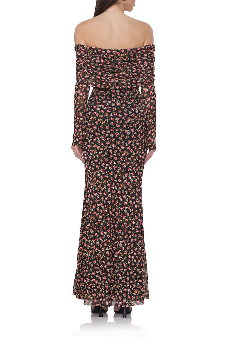 AFRM Thelma Print Off the Shoulder Long Sleeve Mesh Maxi Dress, Alternate, color,