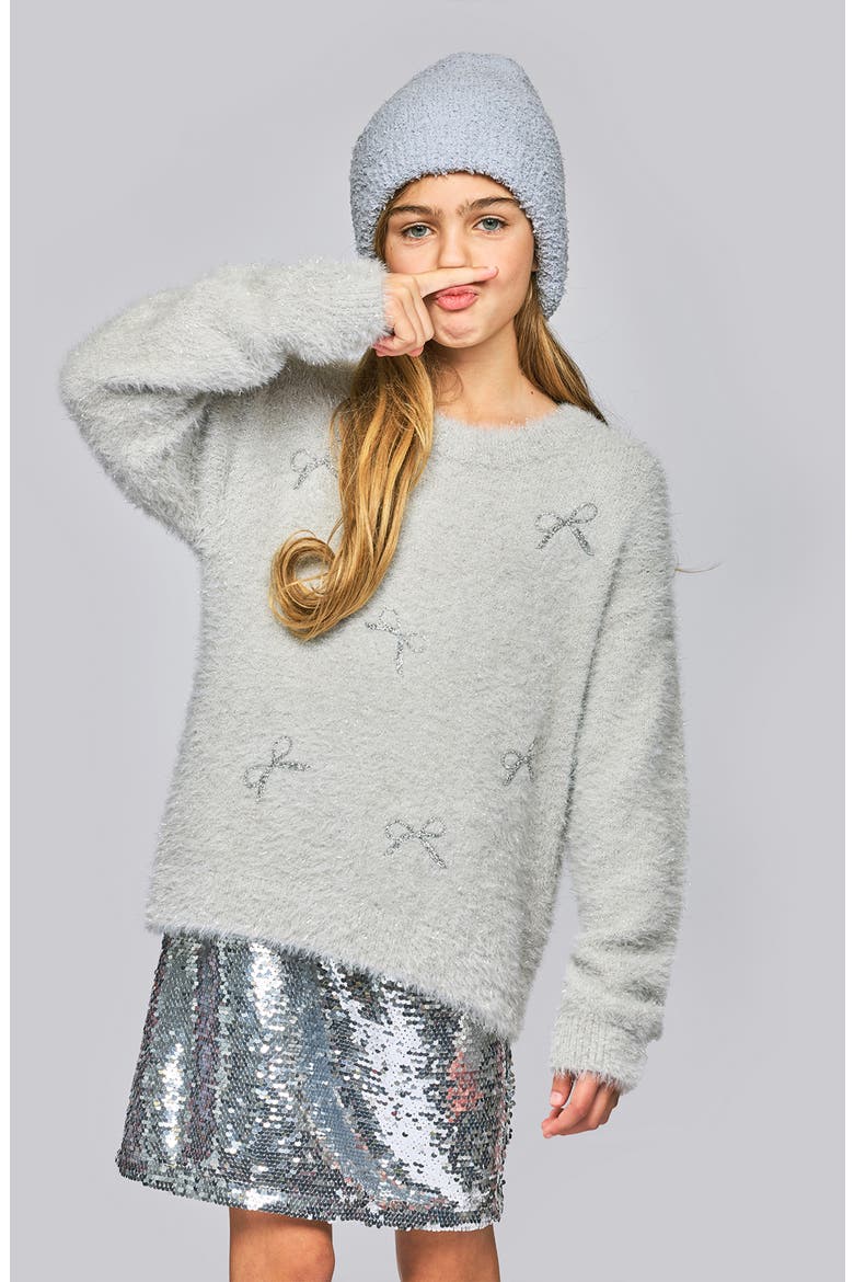 Kids' Fuzzy Metallic Sweater, Alternate, color, GREY
