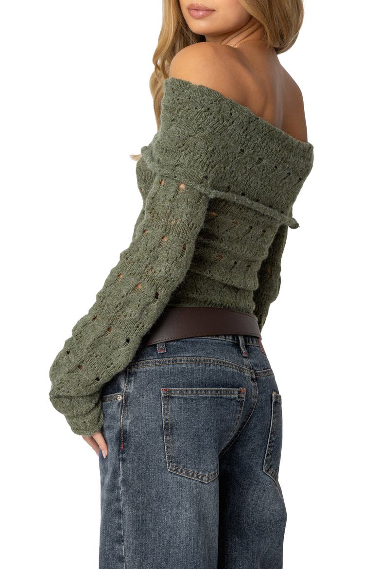 Kenna Off the Shoulder Long Sleeve Knit Top, Alternate, color, GREEN