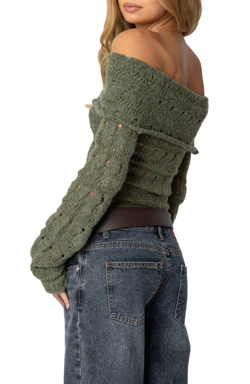 Edikted Kenna Off The Shoulder Long Sleeve Knit Top In Green