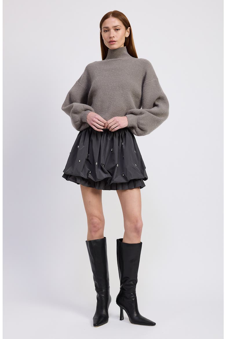 Florentina Long Sleeve Mixed Media Minidress, Alternate, color, GRAY