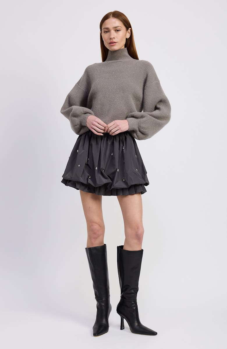 En Saison Florentina Long Sleeve Mixed Media Minidress, Alternate, color, Gray