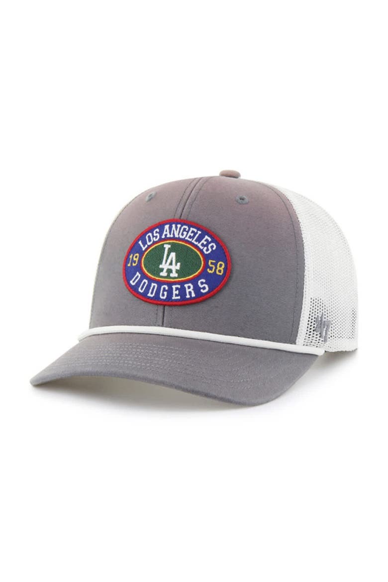 Men's '47 Gray/White Los Angeles Dodgers Tide Sweep Rope Trucker Adjustable Hat, Main, color, Gray