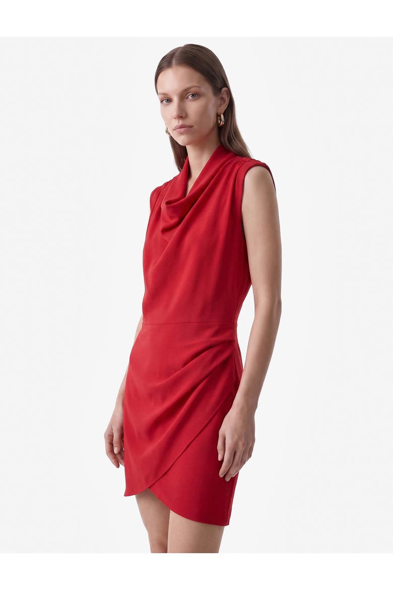 Sleeveless Cowl Neck Draped Mini Dress, Alternate, color, RED