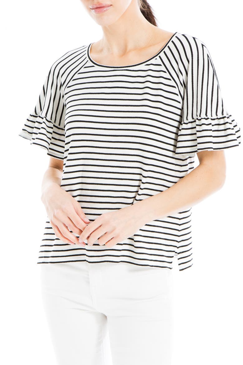 Stripe Flutter Sleeve Top, Alternate, color, WHITE/ BLACK