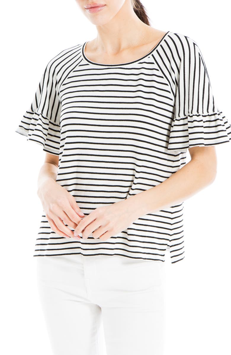 MAX STUDIO Stripe Flutter Sleeve Top, Alternate, color, White/ Black