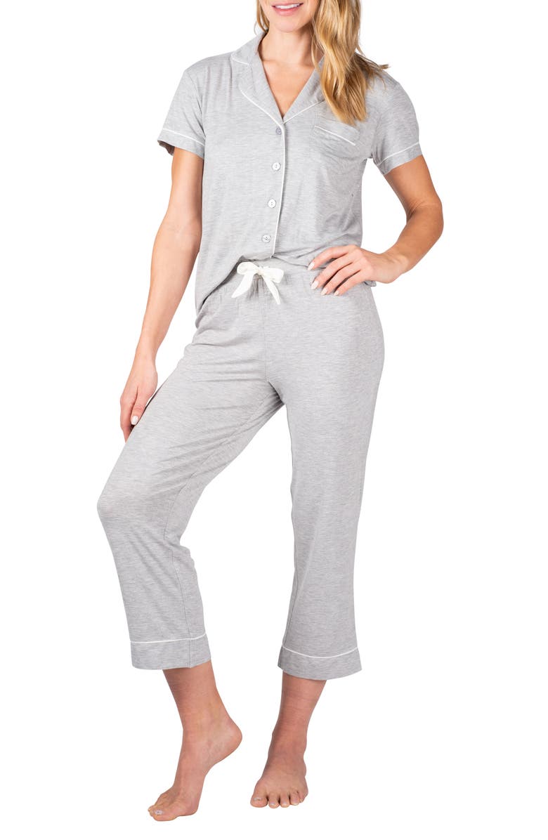 BLIS Notched Button Front Top & Pants Pajamas, Main, color, 