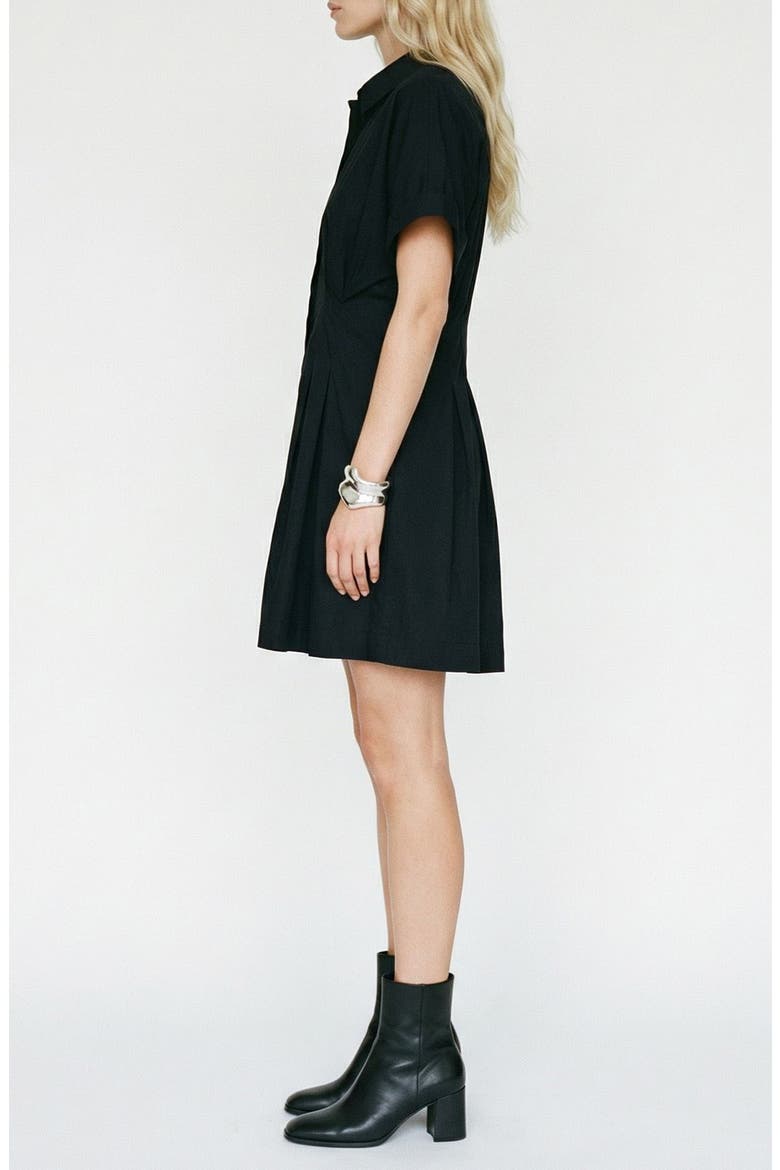 Friba Pleated Mini Shirtdress, Alternate, color, BLACK