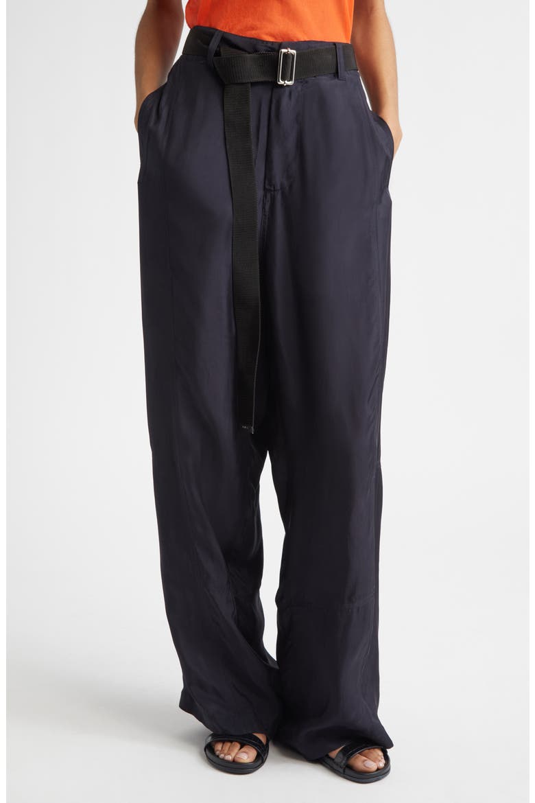 Belted Wide Leg Trousers, Main, color, BLUE BLACK
