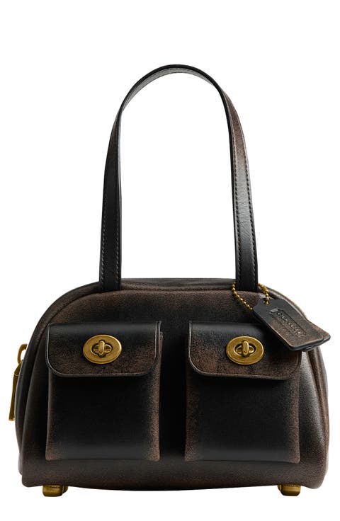 Twin Turnlock Loved Leather Top Handle Bag