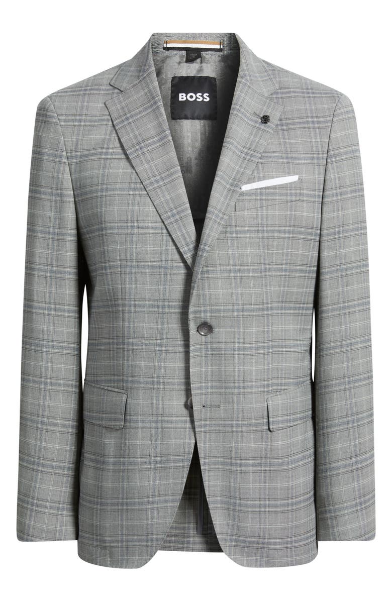 BOSS Hutson Slim Fit Plaid Stretch Sport Coat, Main, color, Silvery Grey