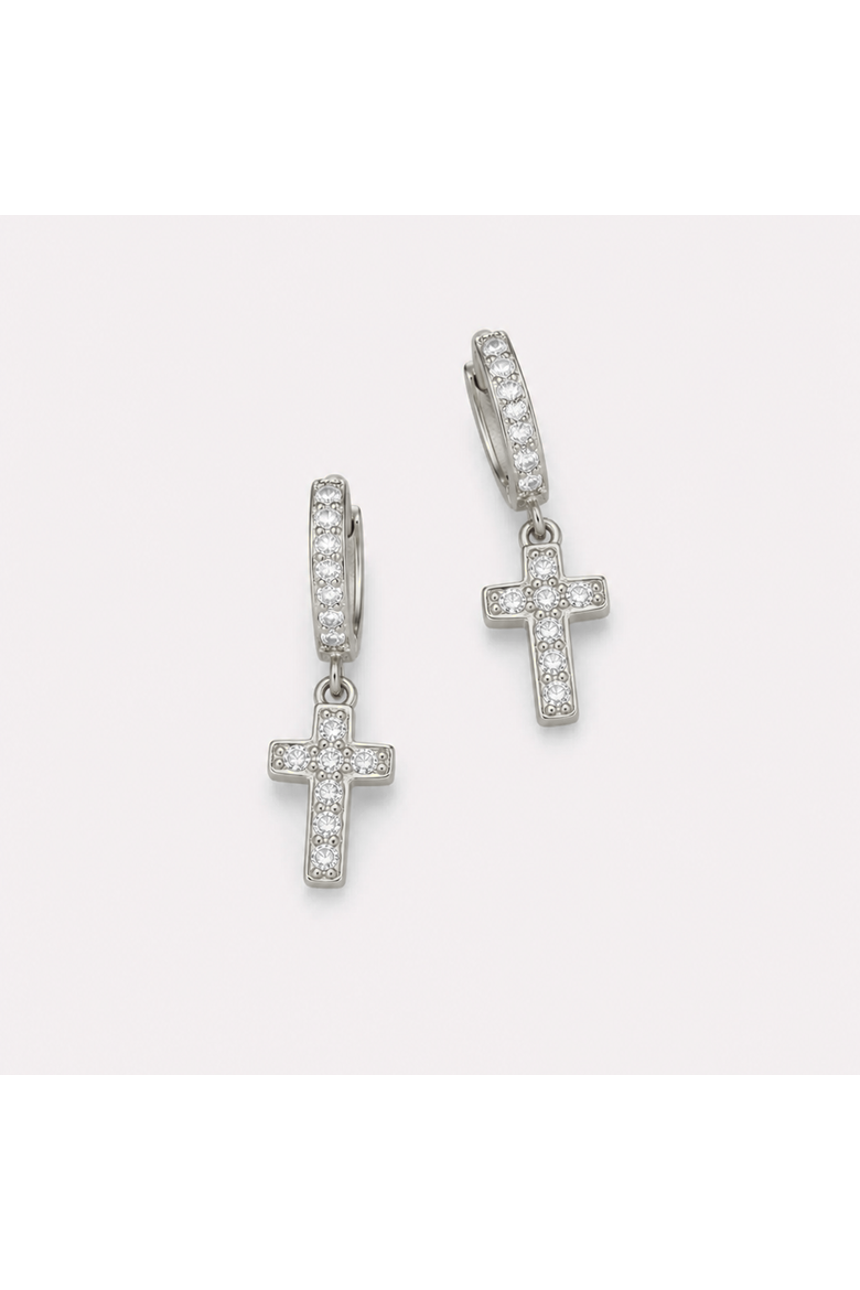 Crystal Cross Earrings, Alternate, color, Silver