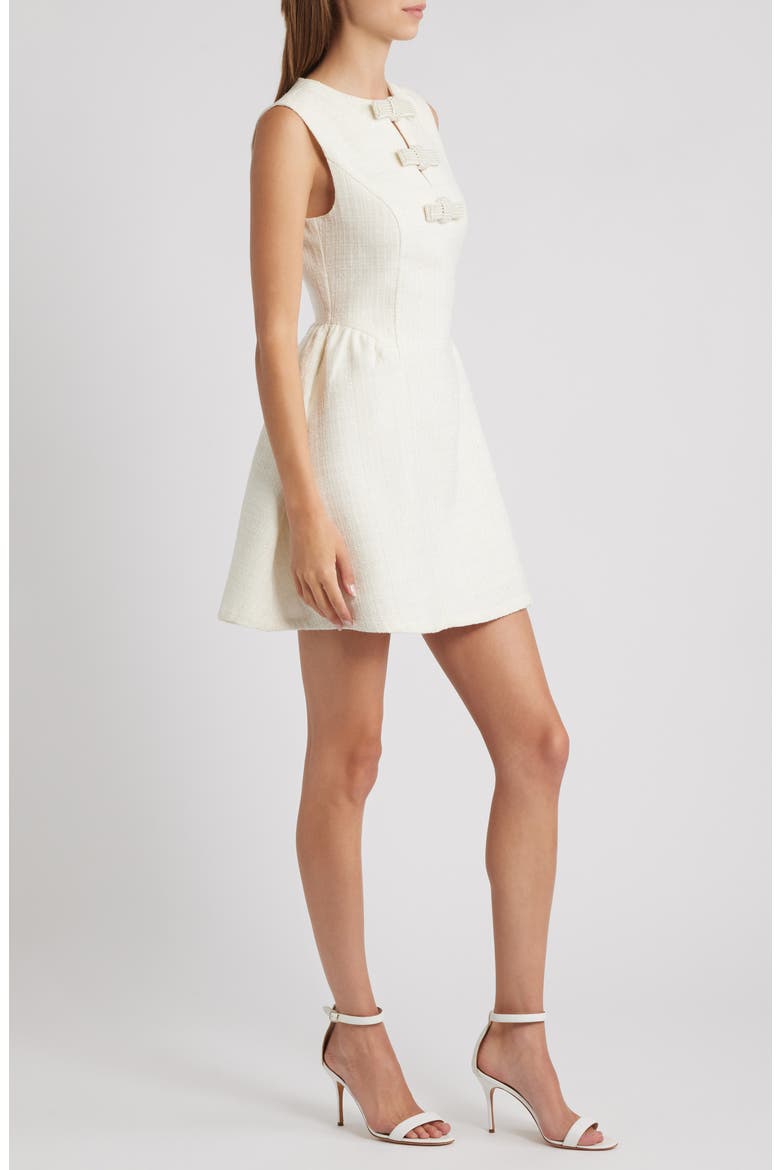 Beaded Tie Detail Tweed Minidress, Alternate, color, IVORY