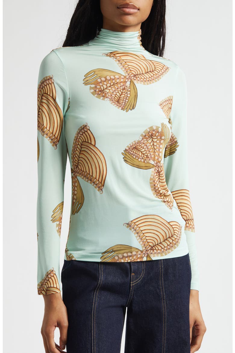 Aurelia Butterfly Print Turtleneck Top, Alternate, color, WATER BLOSSOMS