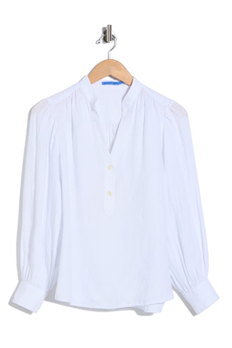 Rashell Split Neck Linen Top, Alternate, color, WHITE