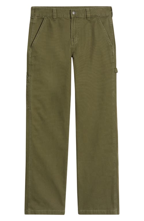 Dickies Straight Leg Green Cotton Canvas Carpenter Pants In Green