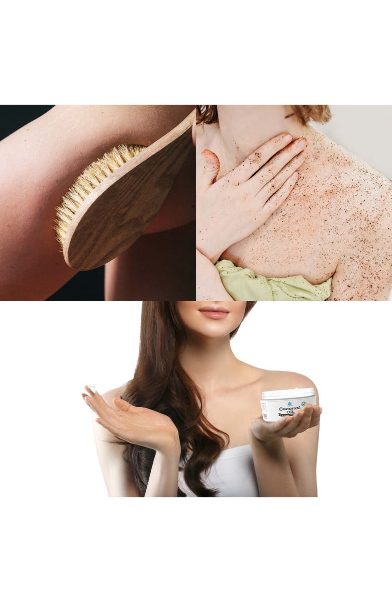 PURSONIC Bath Body Brush With Lotus Wooden Handle & Coconut Care Bundle, Alternate, color, Multicolor