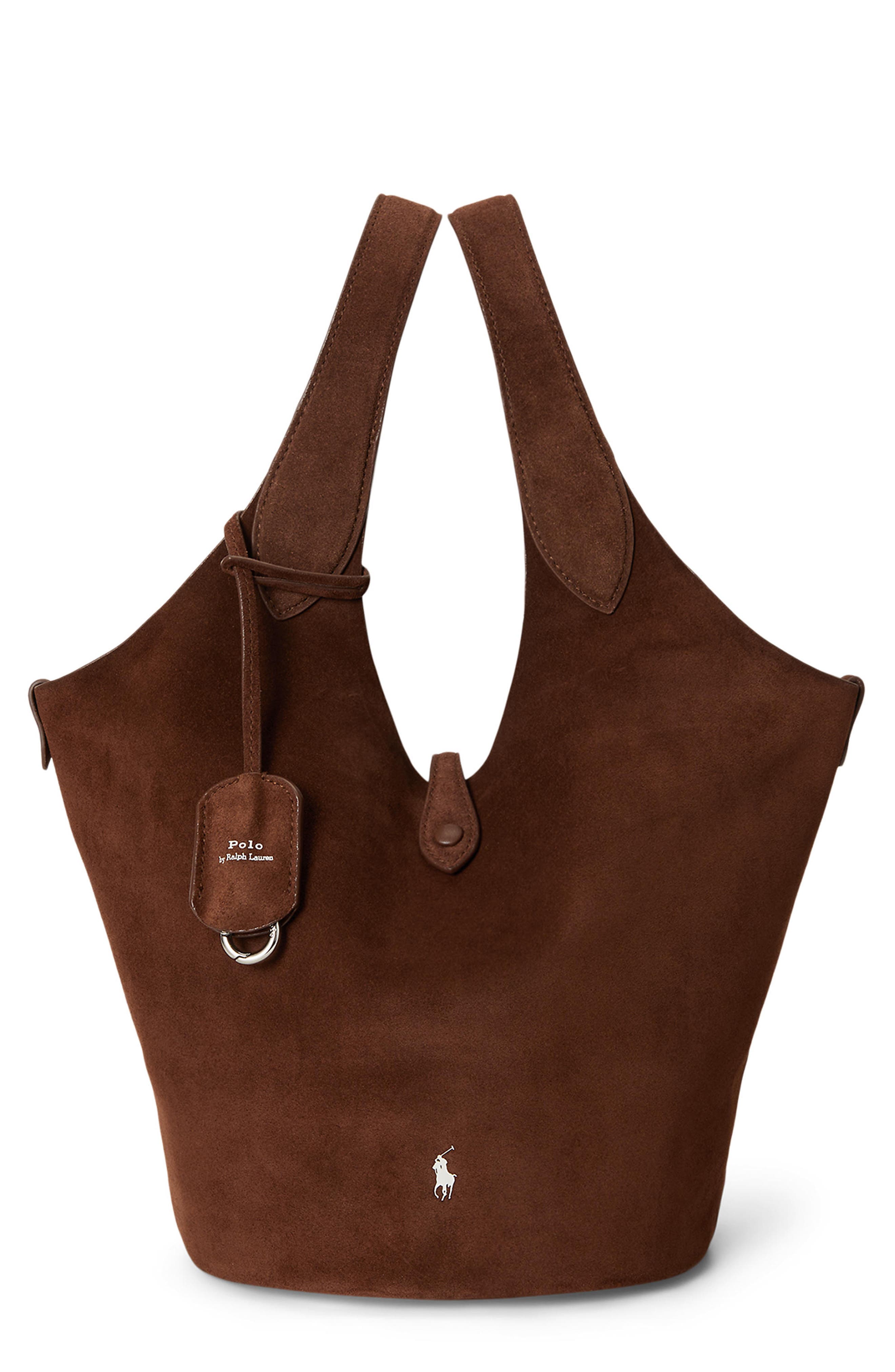 Medium Polo Play Suede Crossbody Tote, Main, color, BROWN