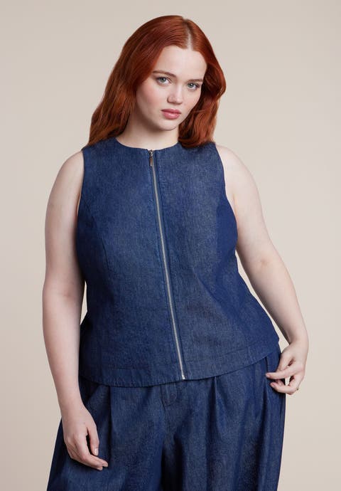 Chambray Zip Up Top (Plus)