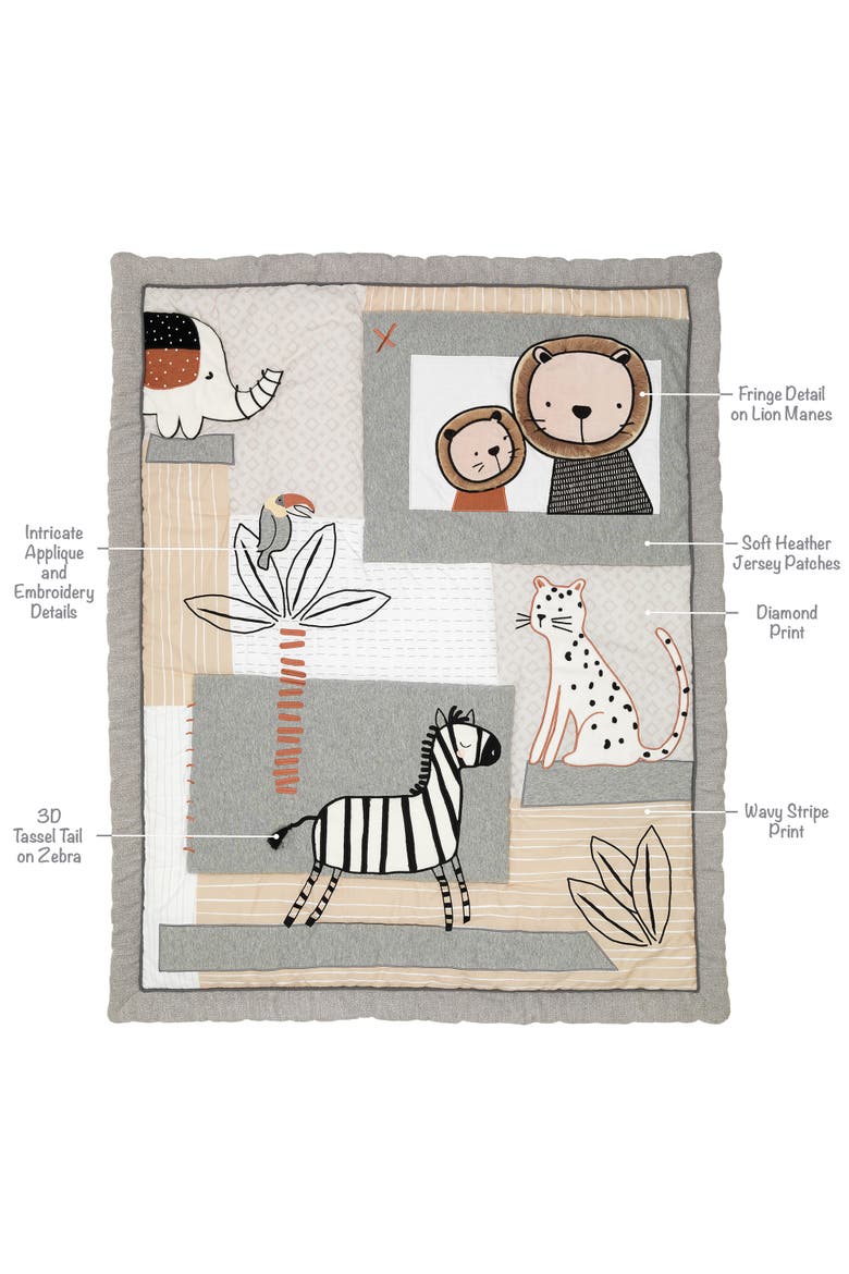 Patchwork Jungle 5-Piece Nursery Baby Crib Bedding Set, Alternate, color, Cream