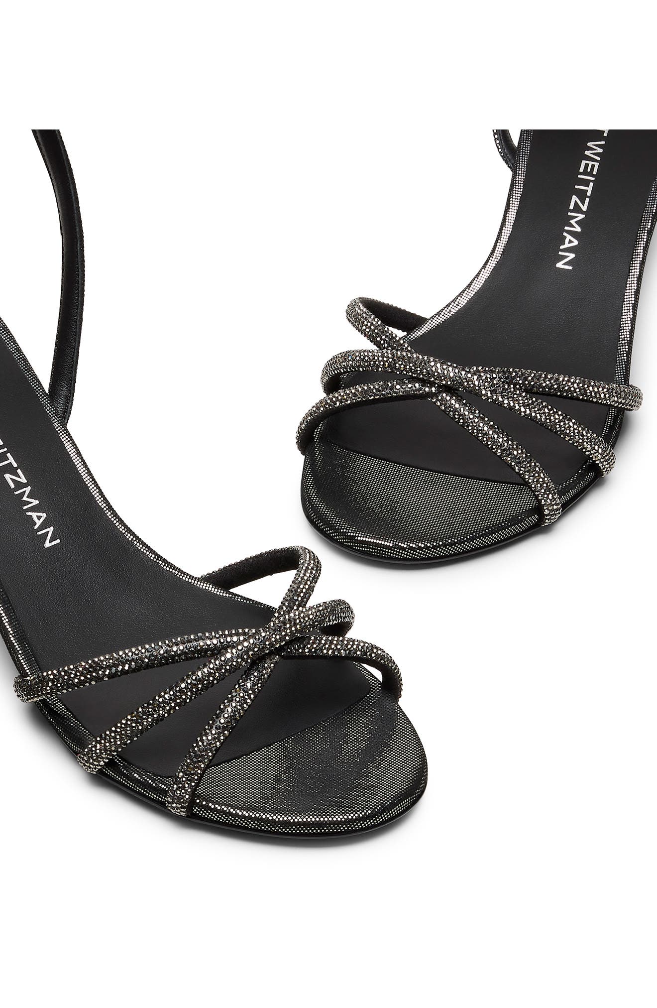 Stuart Weitzman Nudistini Shine Sandal, Alternate, color, Graphite/ Gunmetal