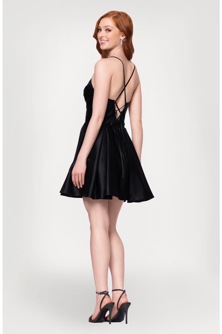 Corset Bodice Satin Cocktail Minidress, Alternate, color, BLACK