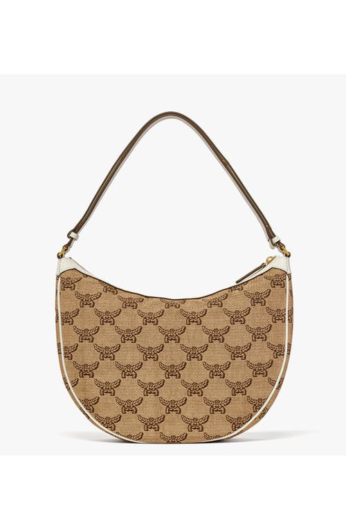 Mcm Women Embroidered Raffia Himmel Ascending Moon Shoulder Bag In Beige