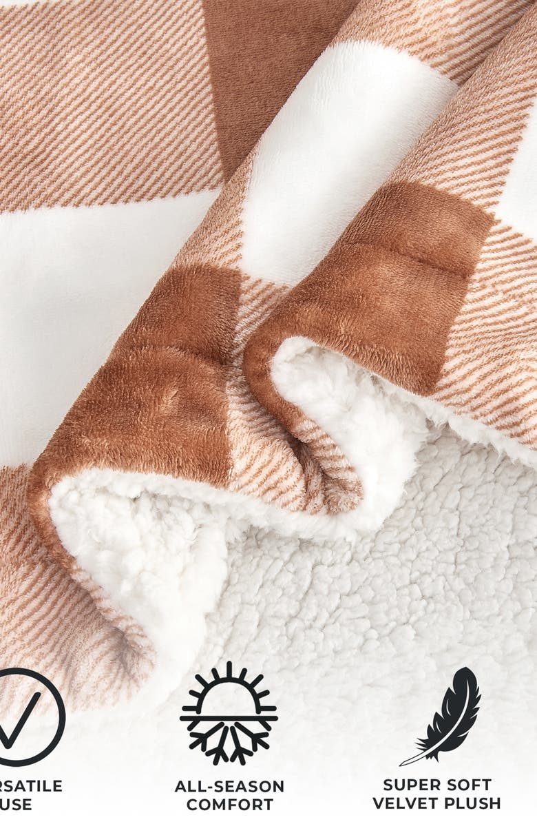 Woven & Weft Reversible Faux Shearling Blanket, Alternate, color, Terracotta Buffalo Checks