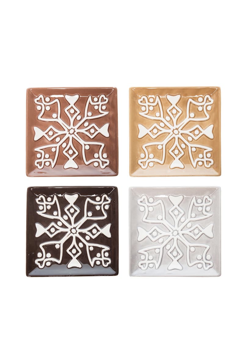 Square Serving Plate Set of 4, Main, color, Brown