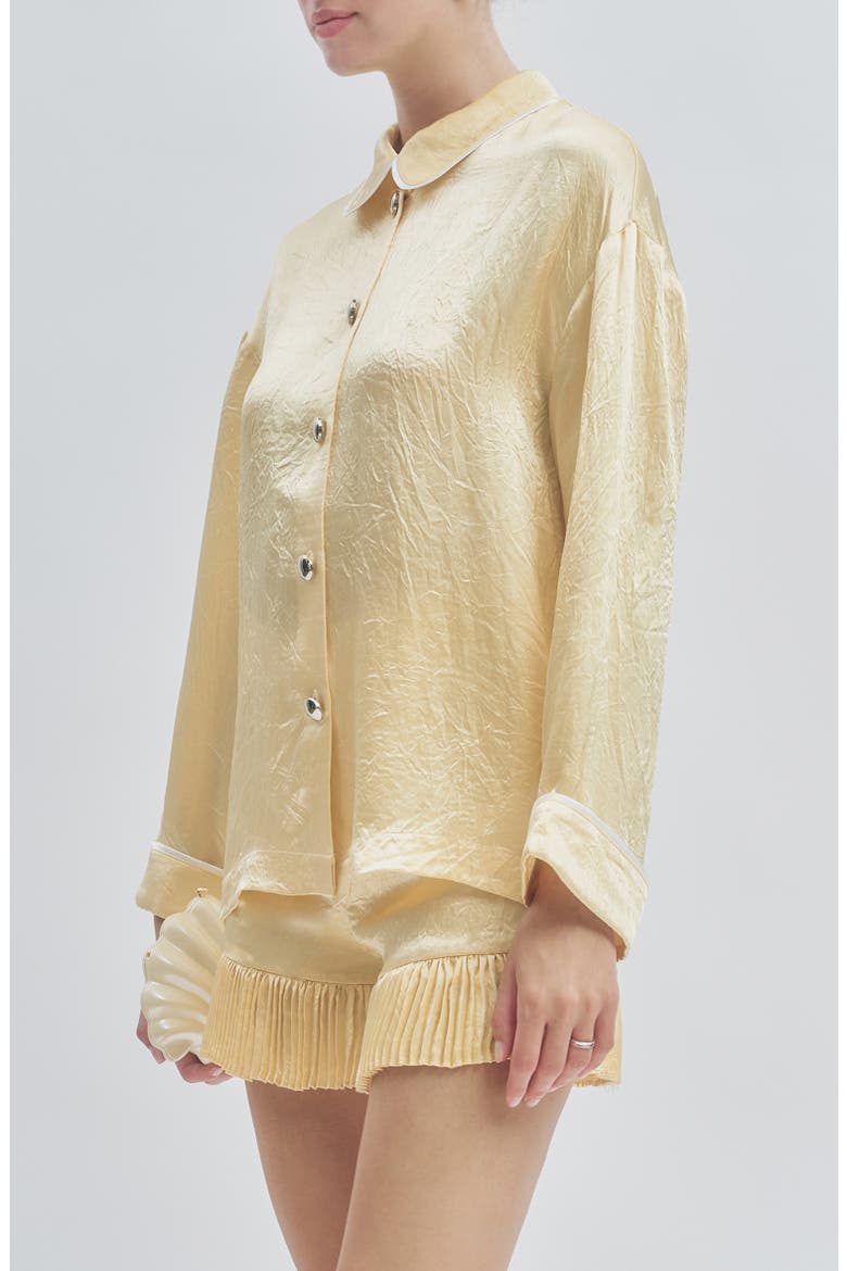 Porter Crinkle Satin Button-Up Top, Alternate, color, BUTTER YELLOW