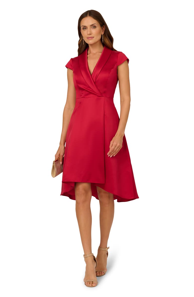 Adrianna Papell Box Pleat High-Low Mikado Dress, Alternate, color, Haute Red