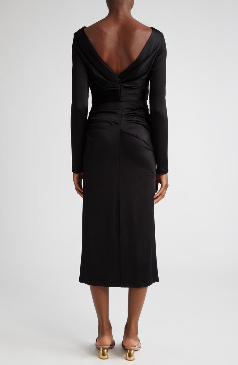 Dries Van Noten Hunewa Long Sleeve Draped Satin Midi Dress, Alternate, color, 