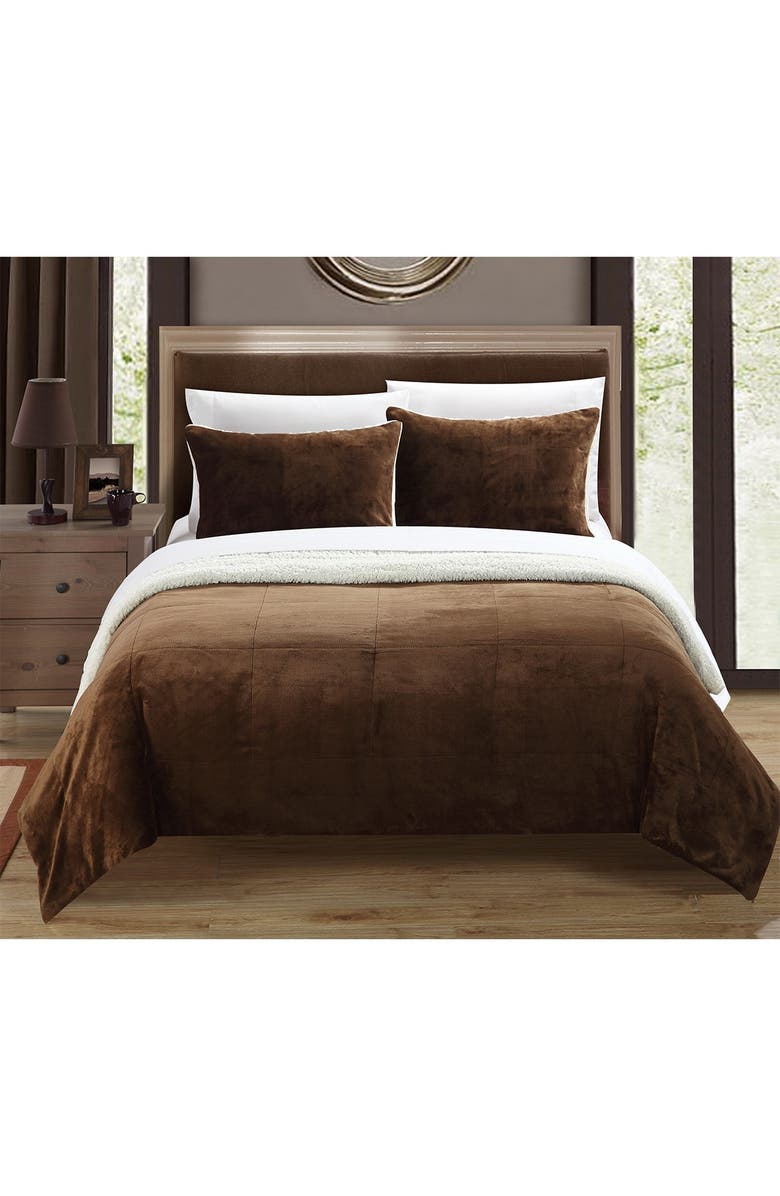 CHIC Queen Evelyn Blanket Set - Brown, Alternate, color,