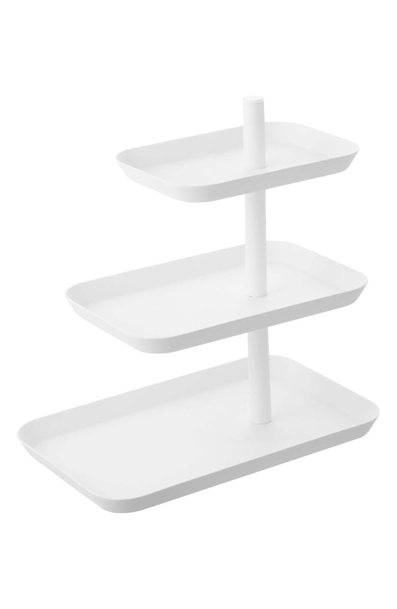 Yamazaki Tower Three-Tier Steel Serving Stand, Main, color, White