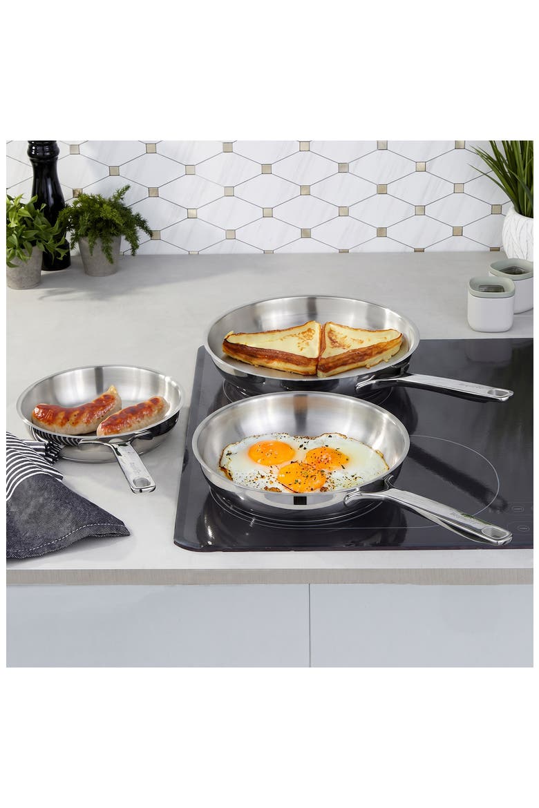 Dina Helix 3-Piece Stainless Steel Frying Pan Set, Alternate, color, SILVER
