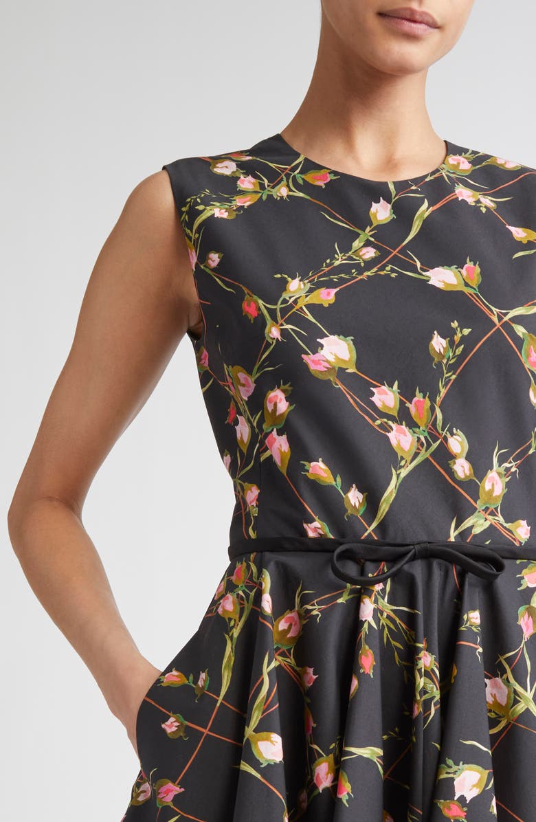 Giambattista Valli Floral Cotton Poplin Fit & Flare Dress, Alternate, color, Black