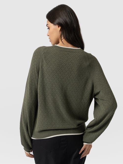 Saint And Sofia Saint + Sofia Diamond Knit Sweater In Green