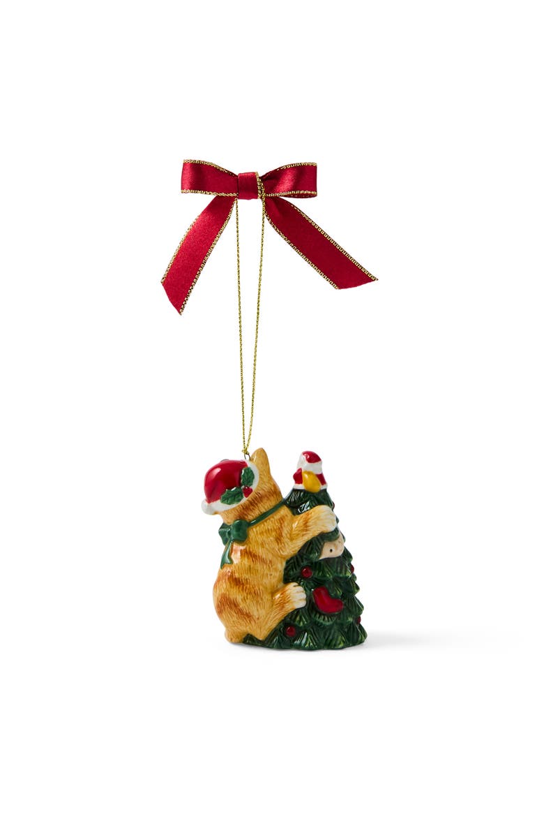 Christmas Tree Cat Grabbing The Tree Ornament, Alternate, color, Multi