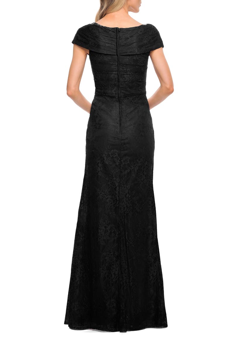 Lace Off The Shoulder Cap Sleeve Evening Dress, Alternate, color, Black