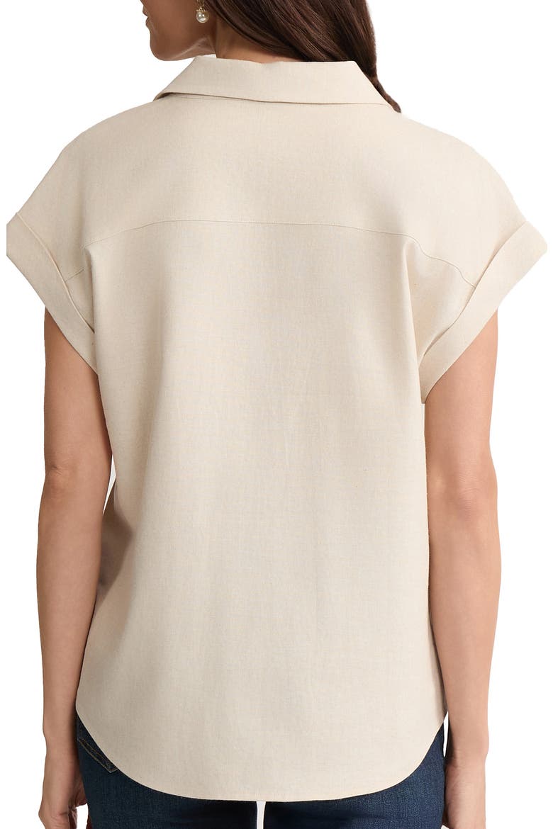 Lace Detail Linen Blend Button-Up Shirt, Alternate, color, NATURAL STONE