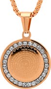 STEELTIME 18K Rose Gold Plated Simulated Diamond Padre Nuestro Prayer Disc Pendant Necklace