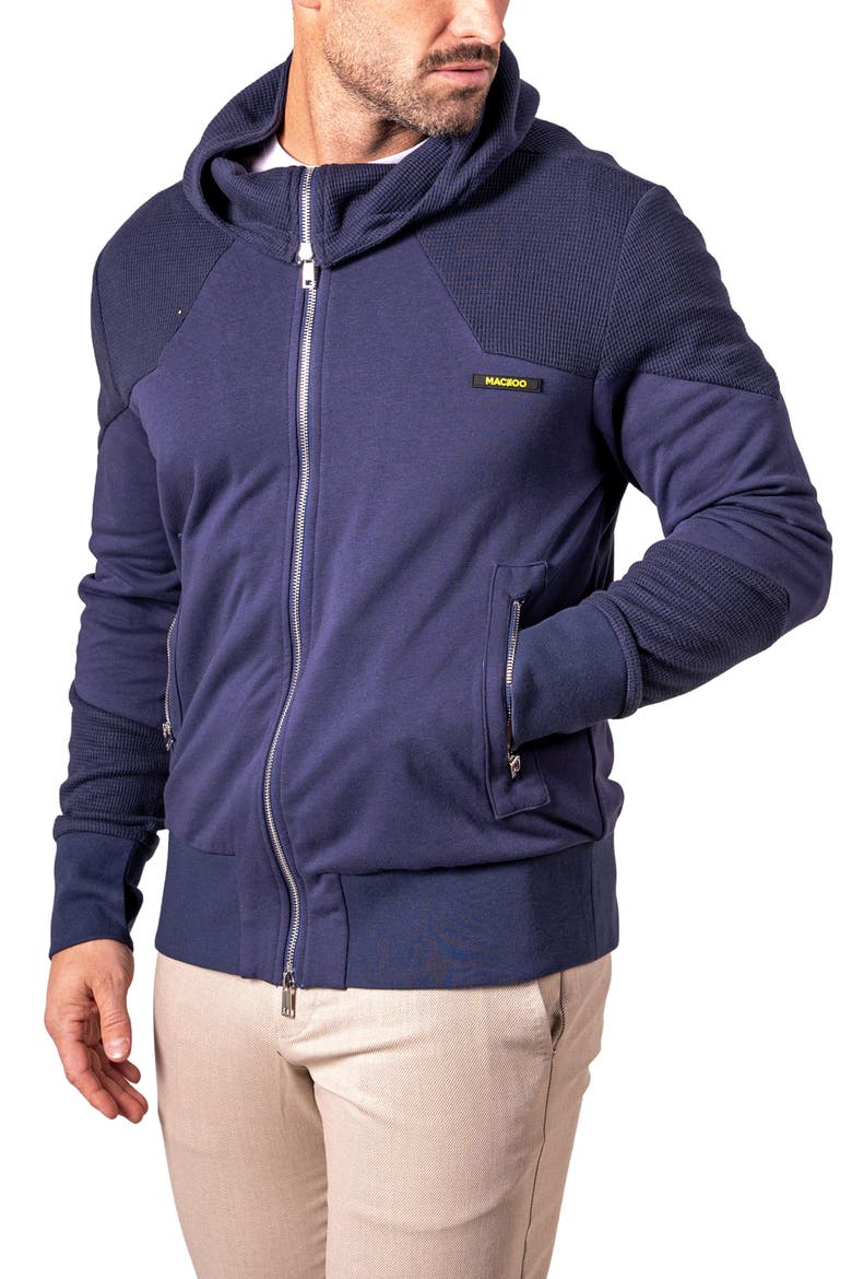 Mixed Media Zip Hoodie, Alternate, color, BLUE