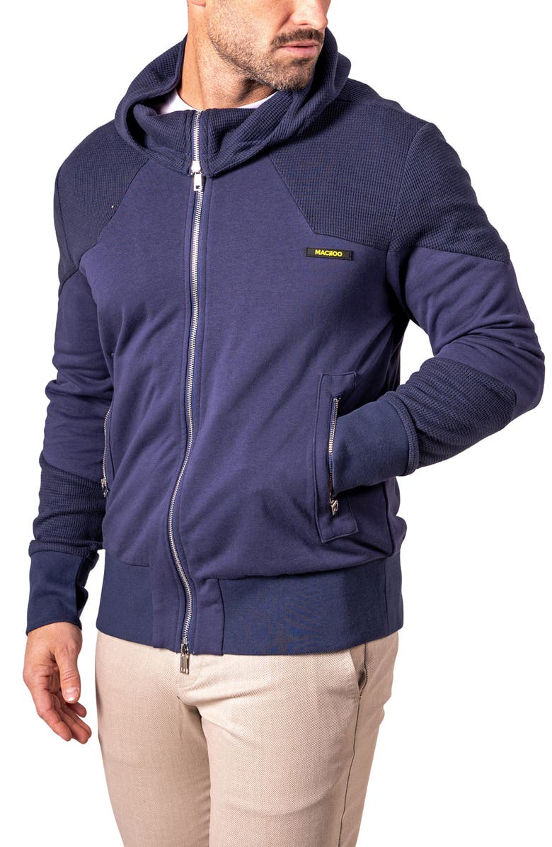 Maceoo Mixed Media Zip Hoodie, Alternate, color, Blue