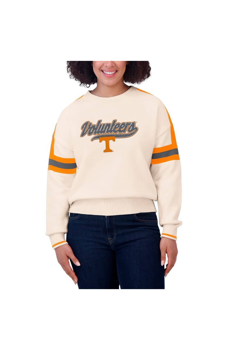 WEAR by Erin Andrews Women's WEAR by Erin Andrews  Cream Tennessee Volunteers Chenille Woven Patch Stripe Pullover Sweater, Alternate, color, Cream