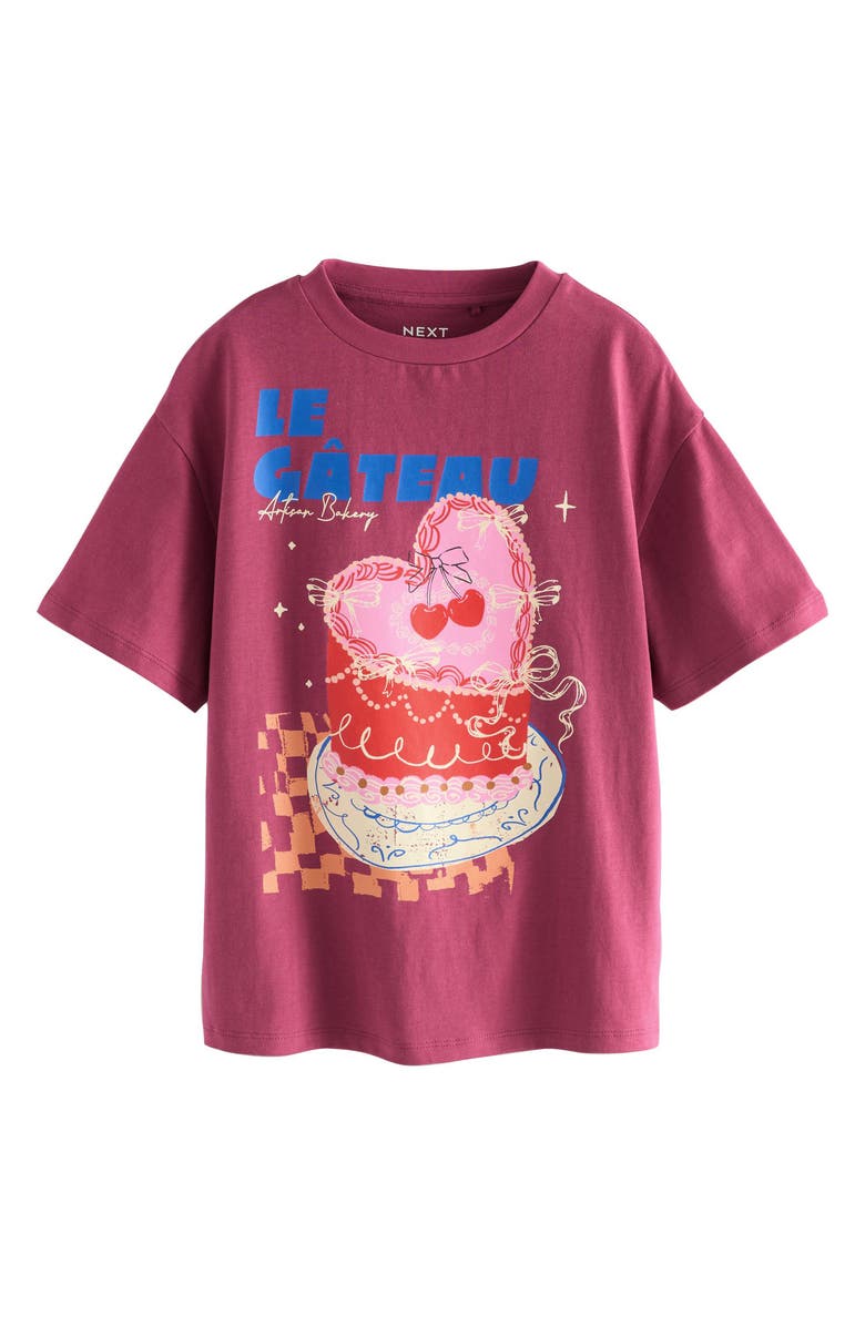 NEXT Kids' Cake Oversize Cotton Graphic T-Shirt, Main, color, Burgundy Red