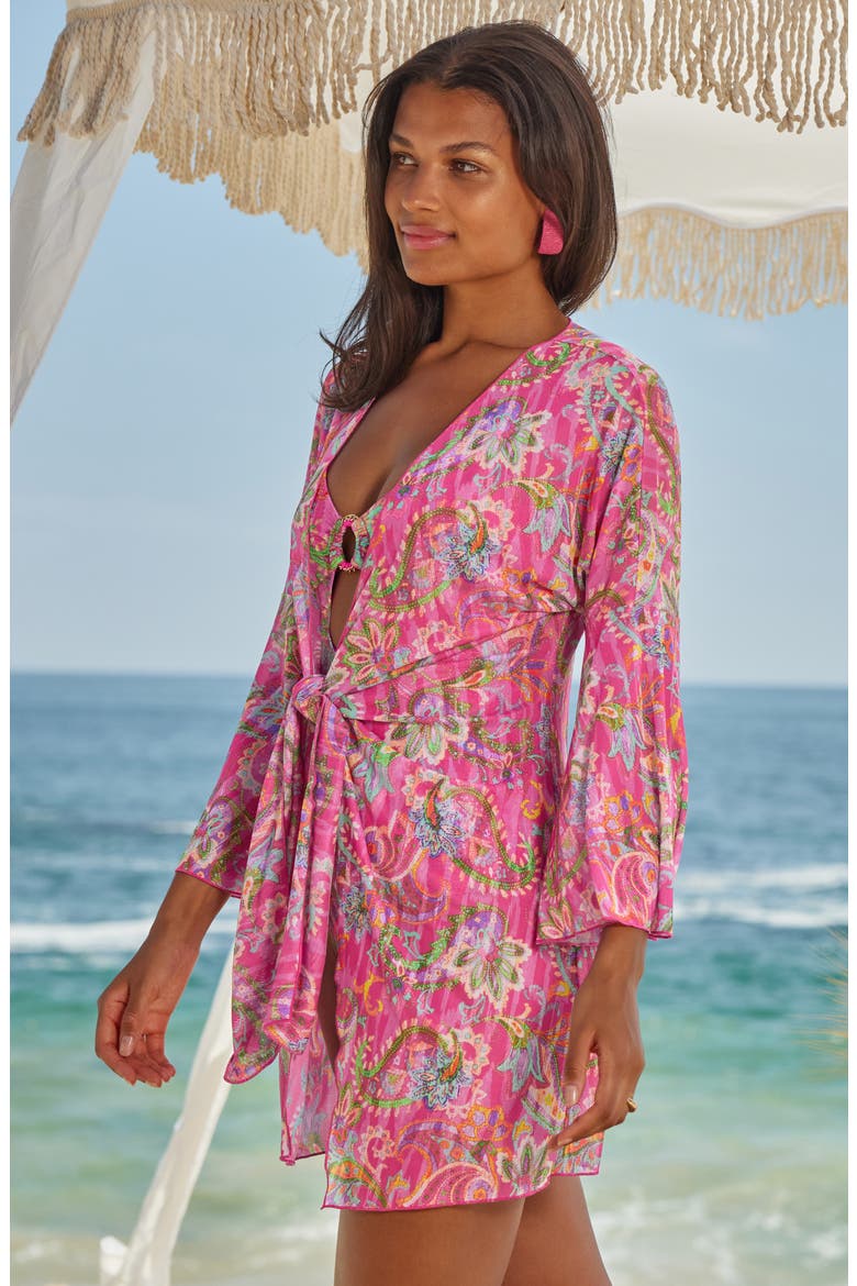 Polynesia Paisley Mesh Cover-Up Tunic, Alternate, color, PINK MULTI