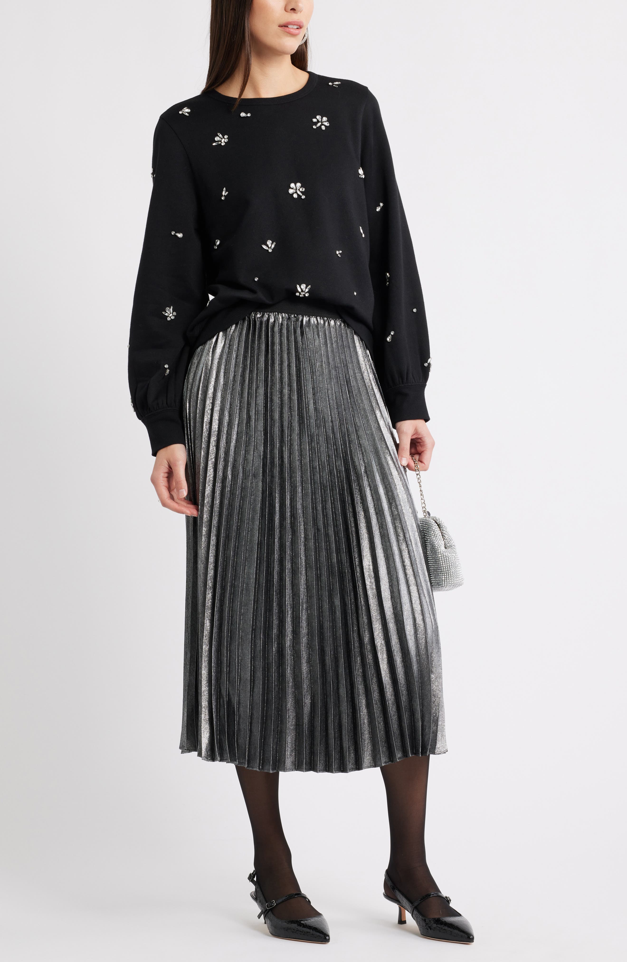 Pleated Metallic Midi Skirt - image 2