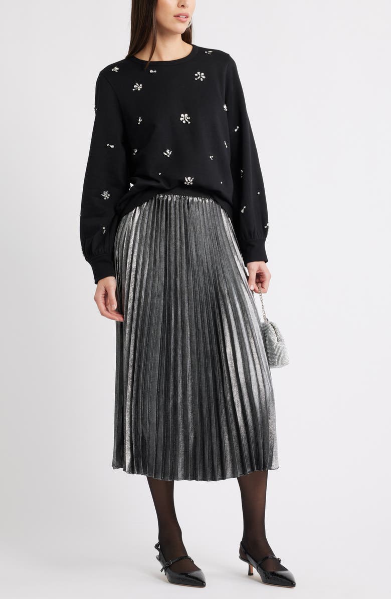 Caslon<sup>®</sup> Pleated Metallic Midi Skirt, Alternate, color, Silver