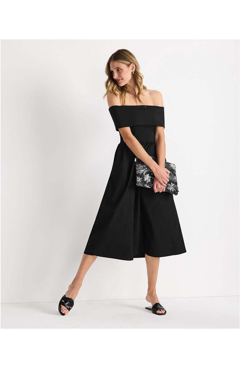 Lands' End Off the Shoulder Slender Mixed Media Dress, Alternate, color, Black